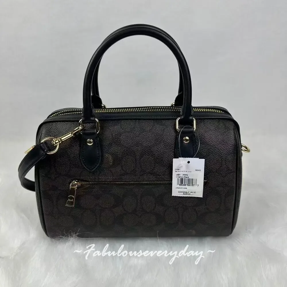 Coach Rowan Satchel Bag Crossbody Signature Canvas/Gold/Walnut/Black CV961 NWT - Picture 3 of 7